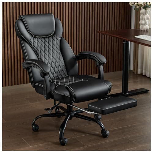 amseatec Office Chair, Big and Tall Office Chair with Foot Rest Ergonomic Chair for Home Desk, Reclining High Back Leather Chairs with Lumbar Support(Black)