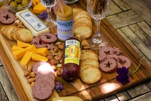 Dan the Sausageman Grizzly 12 Item Meat and Cheese Gift Basket with Summer Sausage, Assorted Cheeses & Crackers - Gourmet Snacks for Gifting