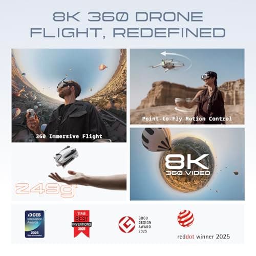 Antigravity A1-360 Drone with Camera 8K, Immersive goggles, Point-to-Fly Motion Control for Adults & Beginners, Obstacle Avoidance, 249g & Foldable, Deep Track, Auto Return, Auto Edit