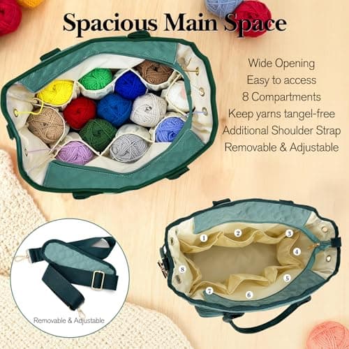Crochet Bag Yarn Storage, Large Knitting Tote with Padded Crochet Hook Organizer, Tote with Multiple Compartments for Crochet Lovers, Knitting Accessories, Mother's Day Gift