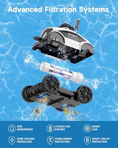 WYBOT W1103 Robotic Pool Cleaner, Cordless Pool Robot Vacuum with 50W Strong Suction,130 Mins Runtime, Self-Parking, Ideal for Above Ground Pool Up to 1300 Sq.ft