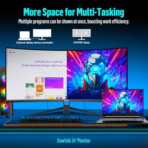 Gawfolk 34 Inch Ultrawide Curved Gaming Monitor, 21:9 WQHD 3440x1440 165Hz Curved 1500R Computer Monitor PIP/PBP,1ms(MPRT) 127% sRGB,HDMI & DP,Tilt Adjustable,Panoramic for Office & Immersive Gaming