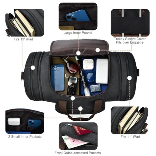 Litvyak Duffle Bag for Travel, 50L Canvas Travel Duffel Bags Overnight Weekend Gym Carry On Luggage Bag for Men & Women(Black)