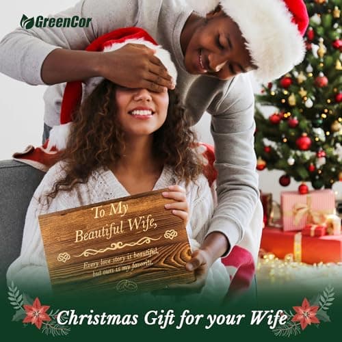 Anniversary for Wife Engraved Wooden Gift Set 'To My Beautiful Wife' Includes Crystal Engraved Heart 24K Gold Dipped Rose for Birthday Gifts