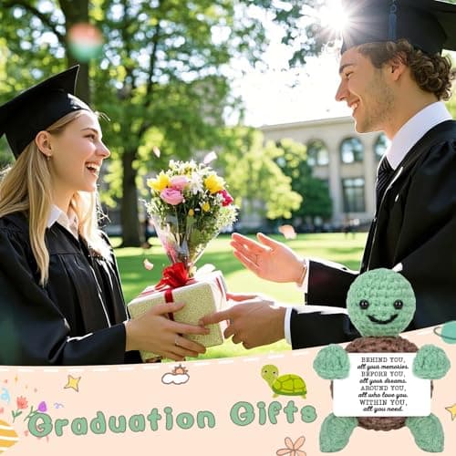 Mini Funny Turtle Graduation Gifts for Her Him College High Middle Elementary School Preschool Kindergarten Christmas Graduation Gifts, 2025 Graduates Handmade Emotional Positive Crochet Turtle