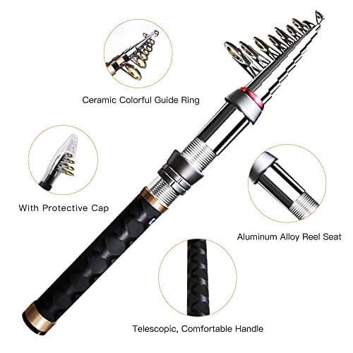 Fishing Pole Kit, Carbon Fiber Telescopic Fishing Rod and Reel Combo with Spinning Reel, Line, Bionic Bait, Hooks and Carrier Bag, Fishing Gear Set for Beginner Adults