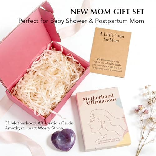 For New Moms After Birth, First-Time Moms & Baby Showers, A Thoughtful Self-Care and Encouragement Gift Push Presents for New Mom, Affirmation Cards & Amethyst Worry Stone B0GT8Z9ZP3