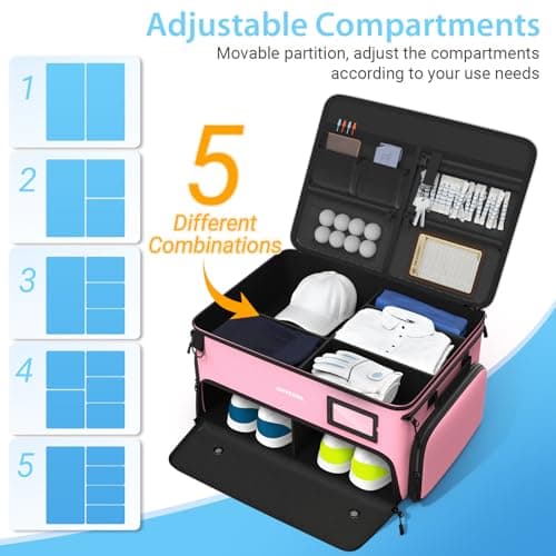 4-Layer Golf Trunk Organizer, Golfer Gifts for Women with Separate Ventilated Compartment for 2 Pairs Shoes, Waterproof Car Golf Locker Storage Bag for Golf Gear and Accessories,Pink