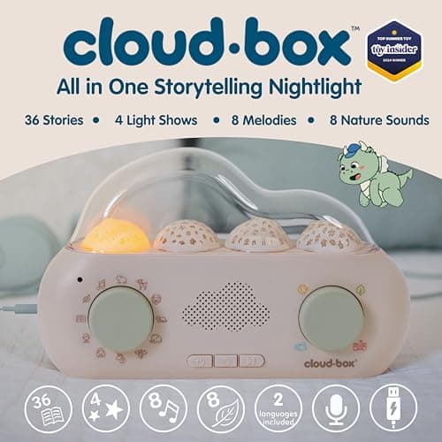 Cloudb Cloudbox Storytime Audio Story Books Toy Gift for Toddlers Kids Girls Boys | English/Spanish Voice Record Storyteller | 36 Stories, 8 Melodies, Star Projector Night Light White Noise Dreambox