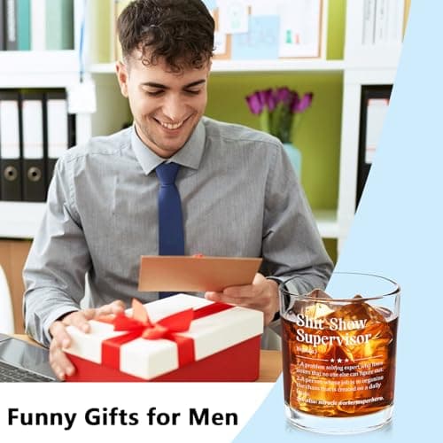 Futtumy Boss Gifts for Men, Shit Show Supervisor Whiskey Glass, Office Boss's Day Gift Christmas Gifts Birthday Thank You Gift for Supervisor Boss Men Coworker Manger, 10 Oz Old Fashioned Glass