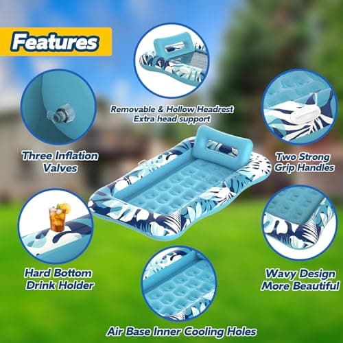 Pool Floats Adult,76" x 48" XL Inflatable Tanning Pool Lounger Float with Pillow,4 in 1 Suntan Tub Sunbathing Raft Floatie Water-Filled Mattress Kids Pool Ball Pit,Perfect for Lake River Party & Relax