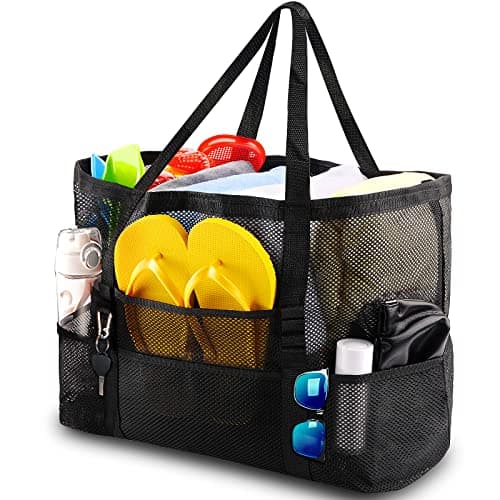 SRISE Mesh Beach Bag - Large Beach Tote Bag for Family Beach Bag for Toys & Vacation Essentials