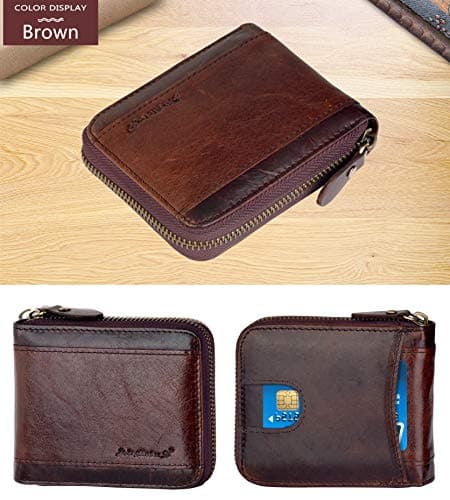 Admetus Mens RFID Blocking Wallets Zipper Leather Wallet for Men Bifold RFID Card Holder