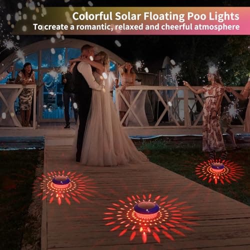FirstE Solar Floating Pool Lights, RGB Color Changing Pool Floating Light, IP68 Waterproof LED Solar Pool Lights That Float, Hangable Auto ON Off for Above In Ground Pools Wedding Party Decoration (2)