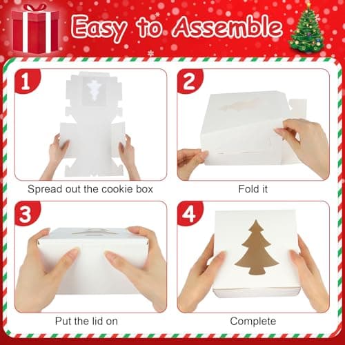 12 PCS Christmas Cookie Boxes, 6×6×3 Inches Treat Boxes Tin, Small Pastry Boxes with Window, for Gift Giving Packaging Dessert Bakery Cupcake Baked Goods (White)
