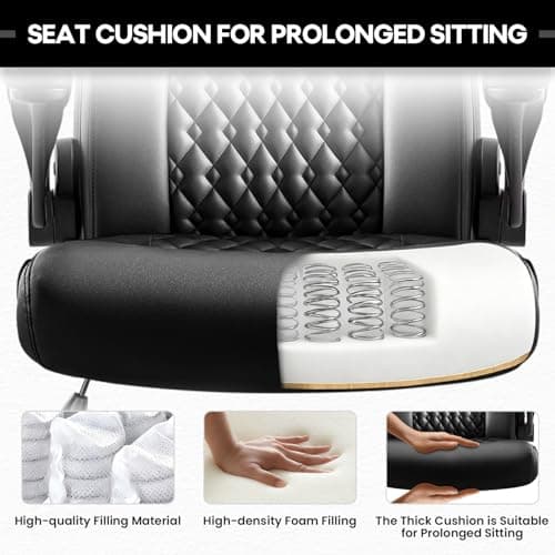 OFIKA Leather Office Desk Chair,Ergonomic Office Chair with Lumbar Support,Computer Chair,Executive Leather Chair with Padded Flip-up Arm,Adjustable Armrests, Black,275LBS