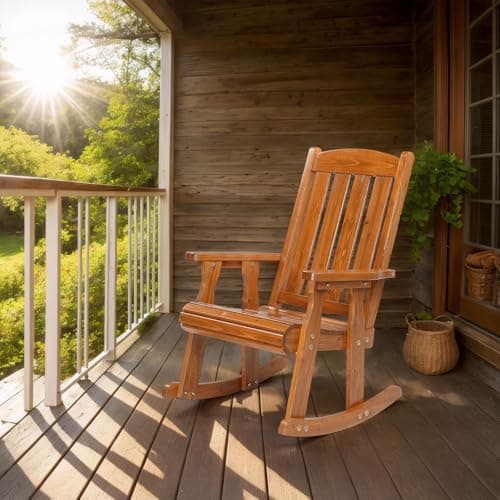 VINGLI Wooden Rocking Chair, Patio Rocker with Higher Backrest, Heavy Duty 600 LBS Outdoor Rocking Chair for Garden, Yard, Balcony, Teak