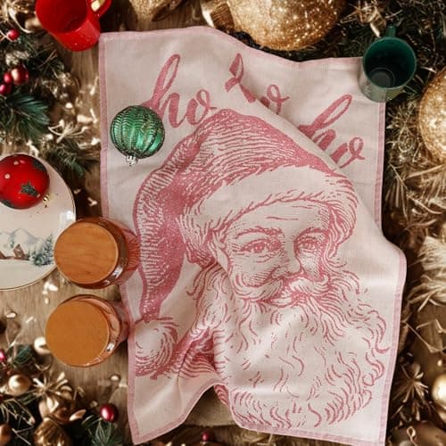 sea me at home Christmas Tea Towel Set of 4-100% Cotton Jacquard Kitchen Towels, Festive Dish Towels for Christmas Decor, Perfect Hostess Gift (Merry Christmas)
