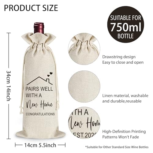 Housewarming Wine Glass Gifts for Couple, Stemless Wine Glasses Bottle Bag Candle Set for New Apartment, Blessing gifts for Women, Men, Couple, First Time Home Buyers, Homeowners, Family -149