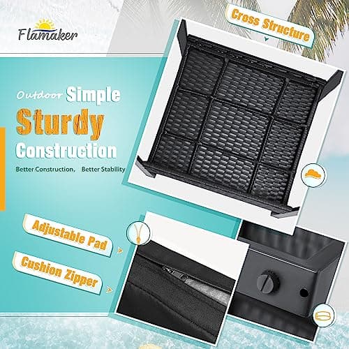 Flamaker 3 Pieces Outdoor Patio Wicker Furniture Set, Modern Rattan Chair Conversation Sets with Coffee Table for Yard and Bistro (Black)