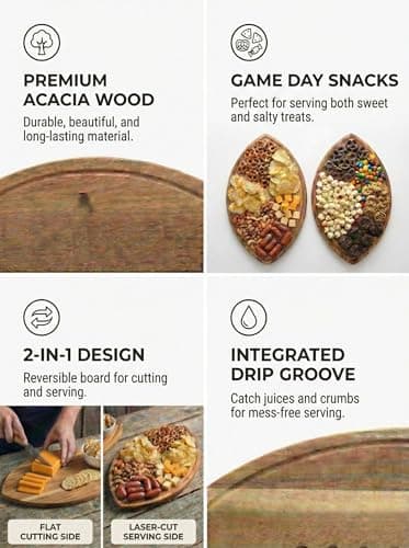 Solid acacia wood, not bamboo, football shaped cutting board. Football gifts for women, coaches, and tailgate hosts. American Football Charcuterie Board 16X9.5 Inch, Game Day Hosting Tray B0F4PNFBW6