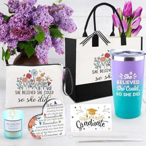 She Believed She Could So She Did Gift for Girl Canvas Tote Bag Tumbler High School Inspirational Class of 2026 Gifts Graduation Gift for Her College Master phd Congratulations Gifts for Women B0DSFV9L61