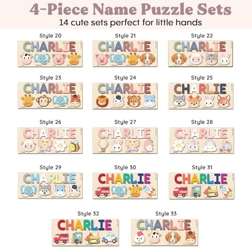 Personalized Name Puzzle for Toddlers 1-3 | Custom Wooden Baby Girl Gift with 48 Animal Art Sets | 1st Birthday Gift for Girls | Personalized Baby Boy & Girl Gifts Keepsake B0GSZSCM69