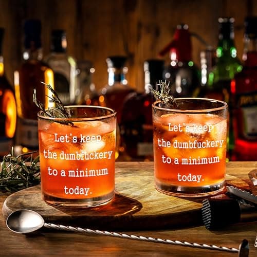 Futtumy Let’s Keep The to A Minimum Today Whiskey Glass, Funny Whiskey Gifts for Men Friends Dad Coworker Him BFF, Novelty Gifts for Birthday Christmas Housewarming Retirement Graduation, 10Oz