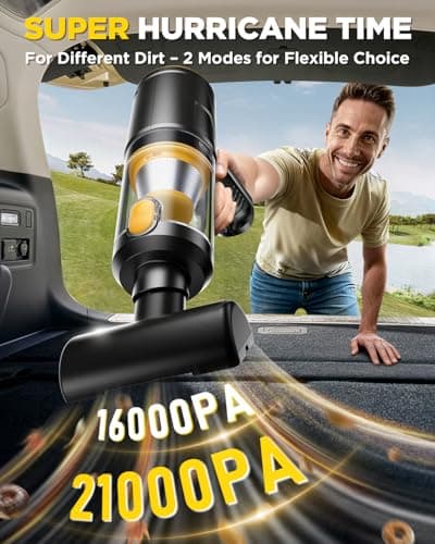 Handheld Vacuum Cleaner 21000Pa Suction with Brushless Motor, 4-in-1 Portable Mini Car Vacuum with 2 Suction Modes, Cordless Vacuum with LED Light, Type-C Charge for Car, Office Desk, Keyboards