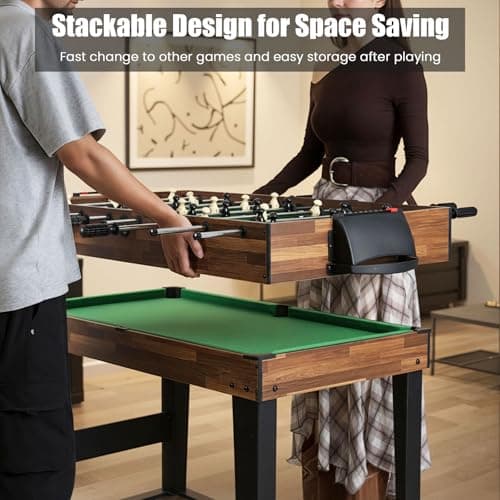 GYMAX Multi Game Table, 10 in 1 Combo Game Table w/Foosball Table, Hockey, Pool Table, Ping Pong, Shuffleboard, Bowling & 4 Board Games, Game Tables for Game Room, Home, Family