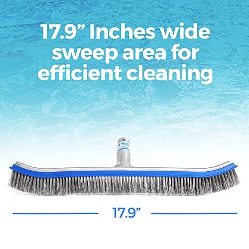 440 Heavy Duty Pool Brush - 18-inch Extra-Wide Metal Brush Head with Stainless Steel Wire Bristles & Curved Edges for Cleaning Pool Tiles, Walls, Floor, Steps (Stainless Steel)