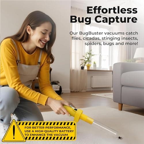 Sonic Technology BugBuster BB100 - Battery Operated Spider Catcher and Release Device, Spider Vacuum Catcher for Kids & Adult, Bug Catch and Release Tool for All Insects with Easy Switch- 14" Yellow
