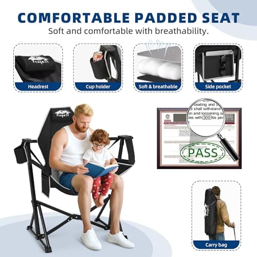 Fragess Portable Hammock Camping Chair with Adjustable Back, Folding Hammock Chair Supports 330lbs, Camping Swing Chair for Adults, Camping Hammock Chair for Lawn, Concerts, Backyard, Stargazer