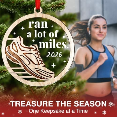 Cross Country Ornament, Marathon Runner Keepsake, Round Wood Acrylic Design, Ready To Hang Gifts for Runners - Marathon Runner Gifts, Running Christmas Ornament B0H8D3DSVR