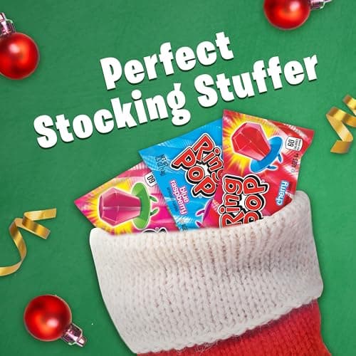 Ring Pop Candy, Christmas Lollipops, 20 Ct Party Favors in Assorted Fruity Flavors - Full Size, Bulk Variety Pack, Individually Wrapped Hard Candy For Stocking Stuffers, Holiday Gifts