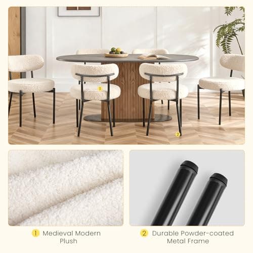 DUMOS Dining Chairs Set of 4, Mid Century Modern Chair Round Upholstered Curved Backrest, Kitchen Vanity Living Room Chairs with Black Metal Legs,Light Beige