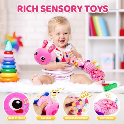 KMUYSL Baby Toys 0-6 6-12 Months, Sensory Music Animal Stuffed Toy for 0 1 2 3 4 5 6+ Months, Plush Toy with Crinkle and Rattles for Infant Newborn, Tummy Time Toys Gifts for 0-3-6-12 Month