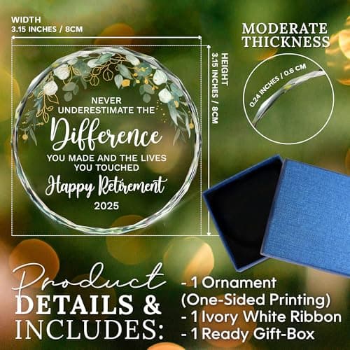 HEXMOZ Retirement Gifts - Retirement Gifts for Women, Men 2025 - Retired Ornament 2025 - Retired Gift for Coworker, Boss, Employee, Teacher, Nurse, Woman, Man - Glass Christmas Ornament Keepsake