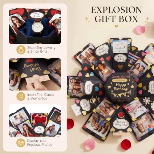 Koogel Explosion Gift Box, Handmade Exploding Photo Album Preassembled Surprise Picture Pop Up Love Box with Creative DIY Scrapbooking Accessories for Anniversary Birthday Wedding