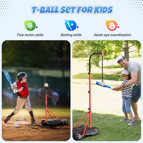 Adjustable basket ball Stand,Hanging Tee Baseball for Toddlers Boys Ages 2 3 4 5 6 7 8 Years Old, Outdoor Indoor Toys Gifts HopeRock 2 in 1 Kids Basketball Hoop and T Ball Set B0D53VWQGP