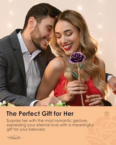 Handpicked real rose dipped in 24K gold; a one-of-a-kind keepsake for women on Valentine’s Day, Mother’s Day & anniversaries 24K Gold Dipped Real Rose, Forever Flower, Purple B0F93N2SKX
