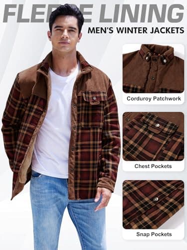 Gihuo Men's Long Sleeve Sherpa Lined Shirts Outdoor Warm Flannel Plaid Jacket Button Down Fleece Coats B0D8J55BZW