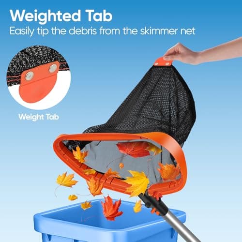 17.5" Pool Net, Pool Skimmer Net with Double-Layer Netting Bag, Aluminum Frame, Deep Nylon Net, Large Capacity Pool Cleaning Net, Leaf Skimmer Rake Net for Above Ground & In-ground Pools (No Pole)