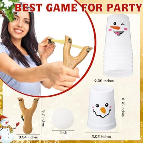 Leitee Christmas Party Games for Family Kids Adults Christmas Games with 24 Stacking Cup 2 Wooden Slingshot 2 Spare Slingshot Rubber Band 20 Felt Fake Snowball for Toss Carnival Parties Group Xmas Fun