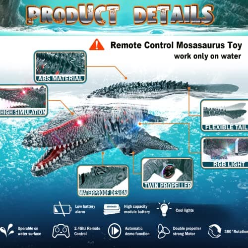 2.4GHz Remote Control Mosasaurus Dinosaur Swimming Pool High Simulation Toys, RC Boat Lake Bathroom 8-12 Years Boys Girls Christmas Halloween Tricky Birthday Gift