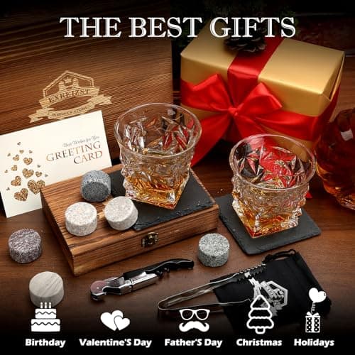 Wooden Whiskey Glass Gifts For Men - Charred Wood Bourbon Whiskey Glasses, Perfect for Men Who Have Everything, Gift for Dad or Boyfriend on Father's Day, Birthday, Christmas, Thanksgiving (2 Pack)