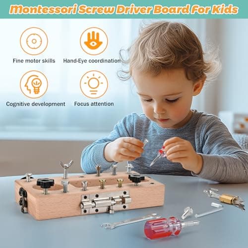 Montessori Screwdriver Board Set with Lock and Key, Montessori Toys for 3 4 5 Year Old, Wooden Screw Driver Activities Tools, Fine Motor Skills Preschool Learning Sensory Toy B0G4VS2511