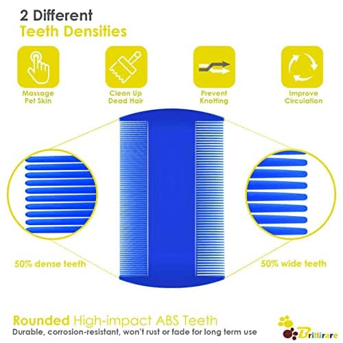 BRILLIRARE 4 Pack Flea Lice Comb, Stainless Steel Dog Cat Grooming Combs with Rounded Teeth, Double Sided Professional Pet Tear Stain Remover, Dematting Tool for Small, Medium & Large Pets