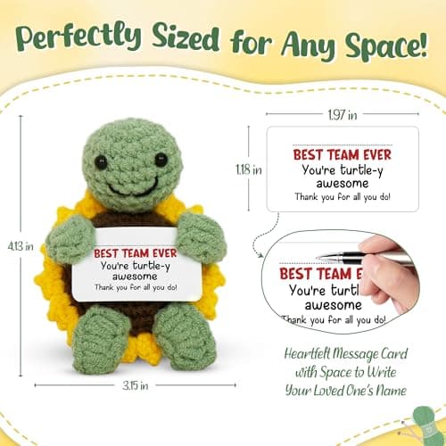OASSIE Christmas Appreciation Gifts for Employee - Positive Turtle Crochet with Message Card - Thank You Birthday Team Stocking Stuffers Gifts for Coworkers Women Men, Office Desk Accessories Decor