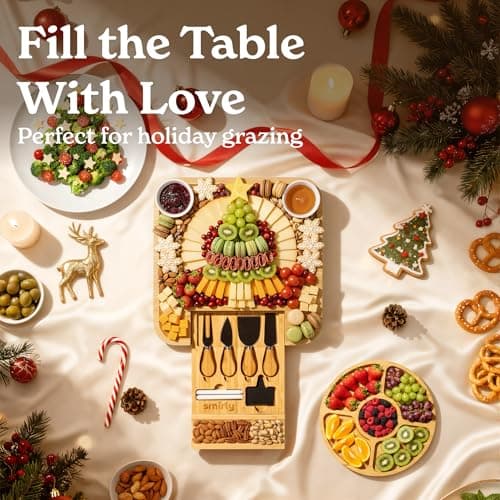 SMIRLY Charcuterie Board Set - Large Bamboo Cheese Board for Serving - House Warming Gifts New Home, Wedding & Bridal Shower Gift, Birthday Gift for Women